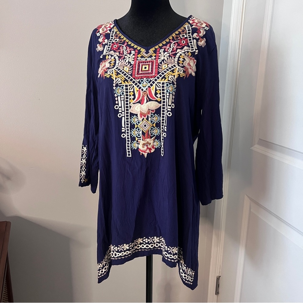 Solitaire Navy and Pink Embroidered Tunic